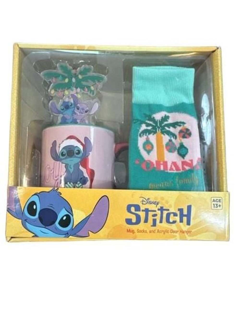 Culturefly Disney Stitch Holiday Gift Set Mug Socks Acrylic Door Hanger
